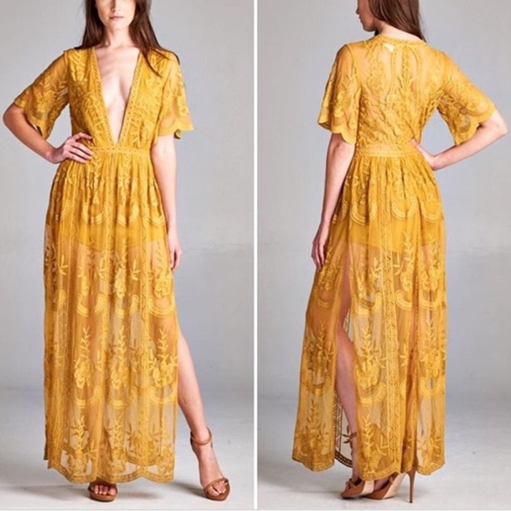 Honey Punch Plunge Neck Romper Lace Dress